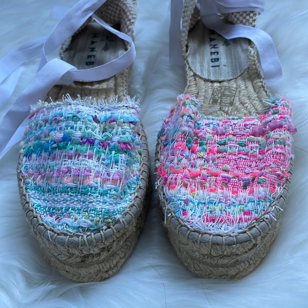 MANEBI‎ Raffia lace up double soled espadrilles EUC size 36
